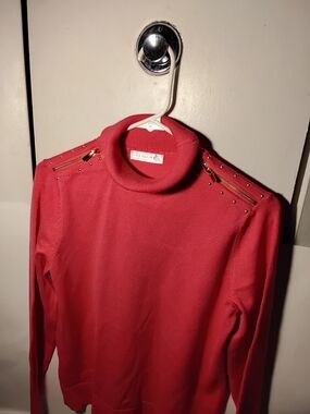 Cozy Red Turtleneck Sweater with Shoulder Zippers